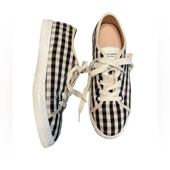 Kate Spade Vale Sneakers- Gingham in Black and Cream - Picture 2 of 9